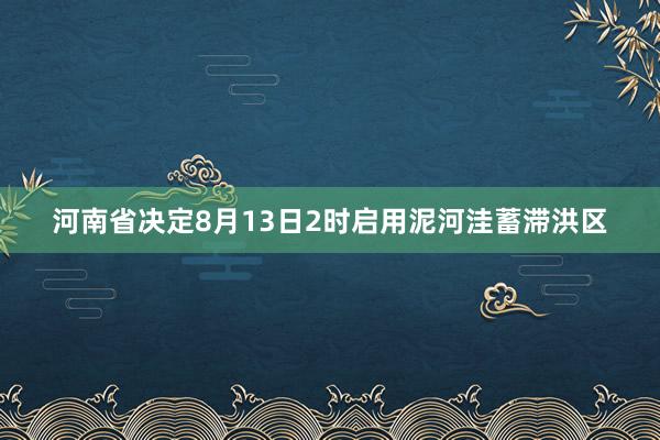 河南省决定8月13日2时启用泥河洼蓄滞洪区