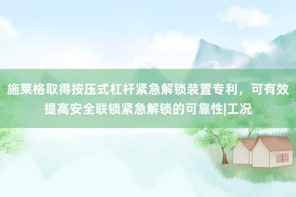 施莱格取得按压式杠杆紧急解锁装置专利，可有效提高安全联锁紧急解锁的可靠性|工况